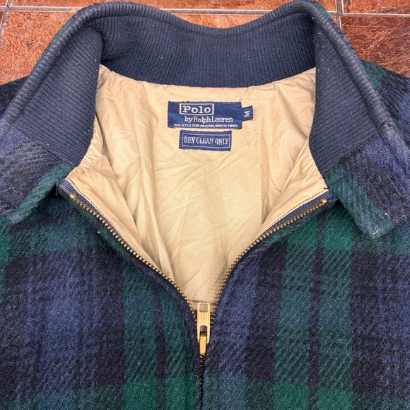 Polo by Ralph Lauren Made in USA 80s Green Plaid Wool Blend Bomber Coat - Picture 3 of 9